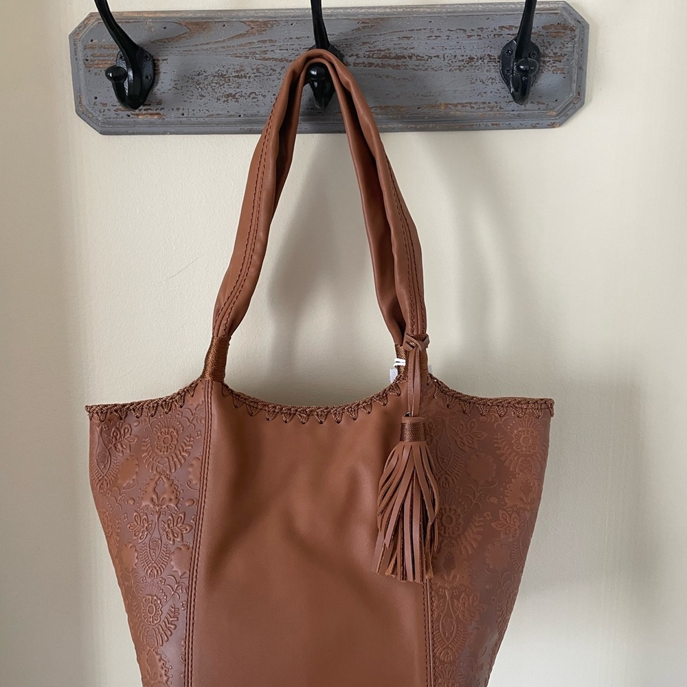 The Sak Tan Leather Embossed Tote with Tassel - Picture 2 of 12